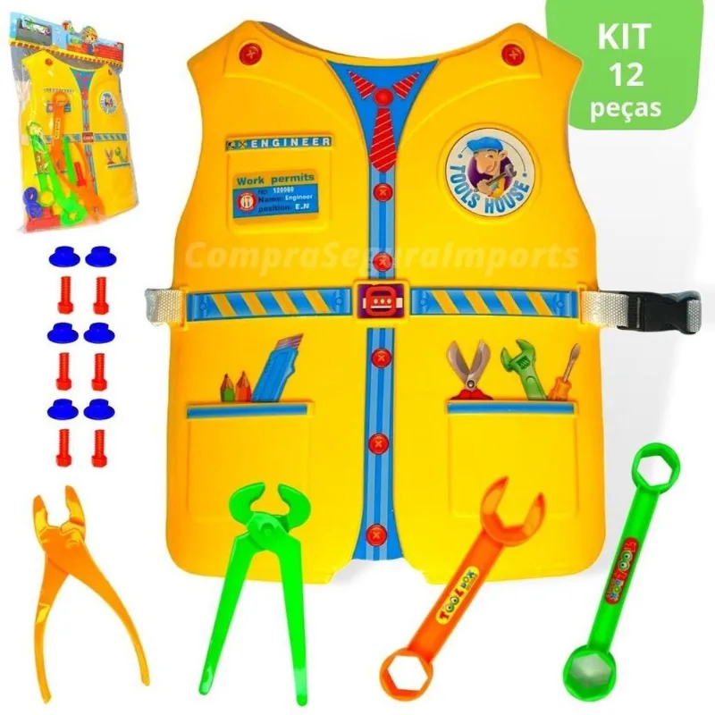 Kit Ferramenta Infantil De Brinquedo Super Construtor Colete