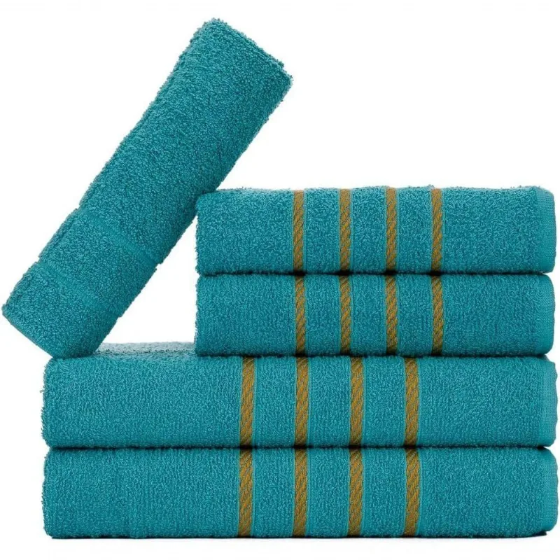 Jogo 5pçs 2 Banho + 2 Rosto + 1 Tapete P-banheiro 100% Algodão Alta Absorção - Verde Jade