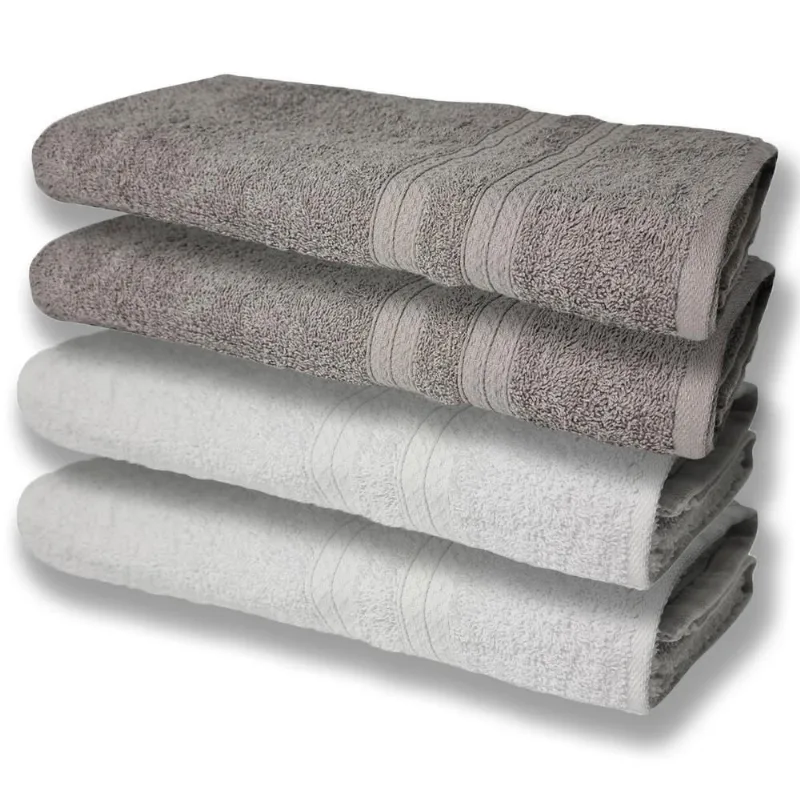 4 Toalhas Super Felpudas Grande E Grossa Algodão 80x150 Itália Soft Beka - Branco/cinza