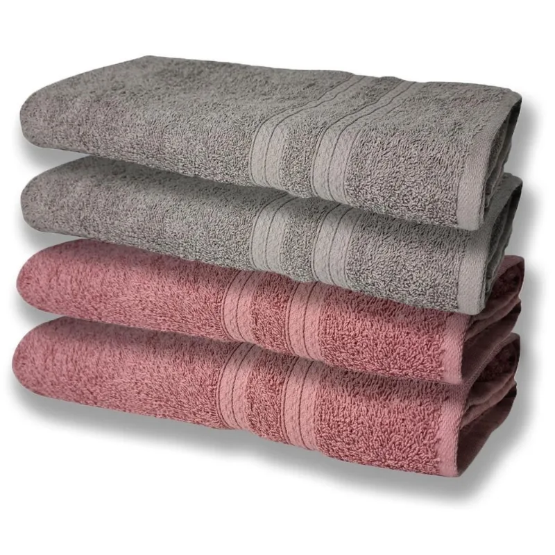 4 Toalhas Super Felpudas Grande E Grossa Algodão 80x150 Itália Soft Beka - Cinza/rosê