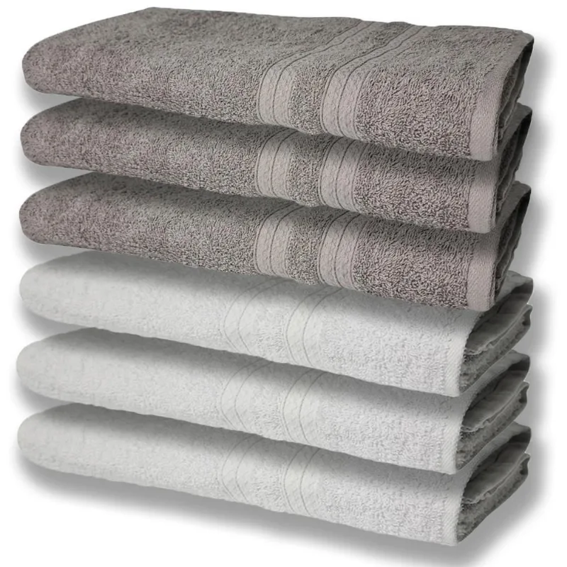 6 Toalhas Grande Super Felpudas E Grossa Algodão 80x150 Itália Soft Beka - Branco/cinza
