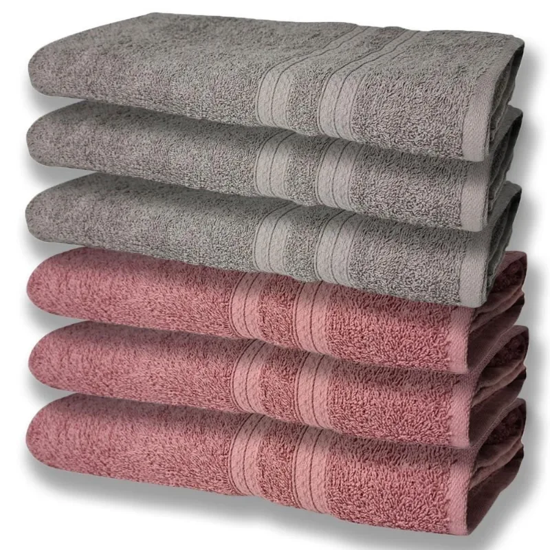 6 Toalhas Grande Super Felpudas E Grossa Algodão 80x150 Itália Soft Beka - Cinza/rosê