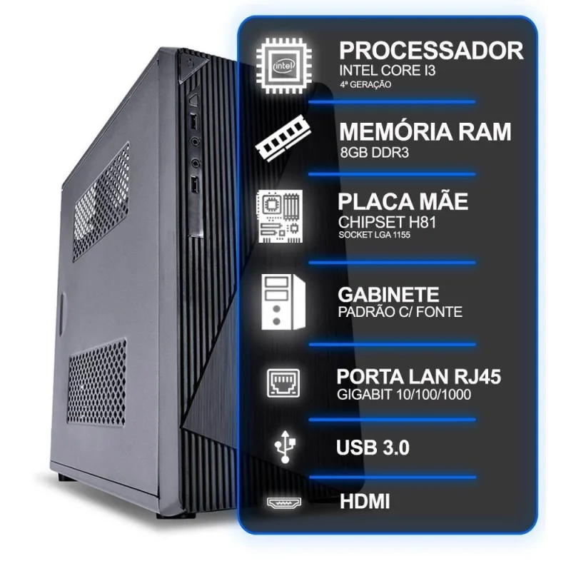 Computador Desktop Intel Core I3 4a Geração 8GB Ram sem Ssd sem Sistema Operacional - intel - Informática