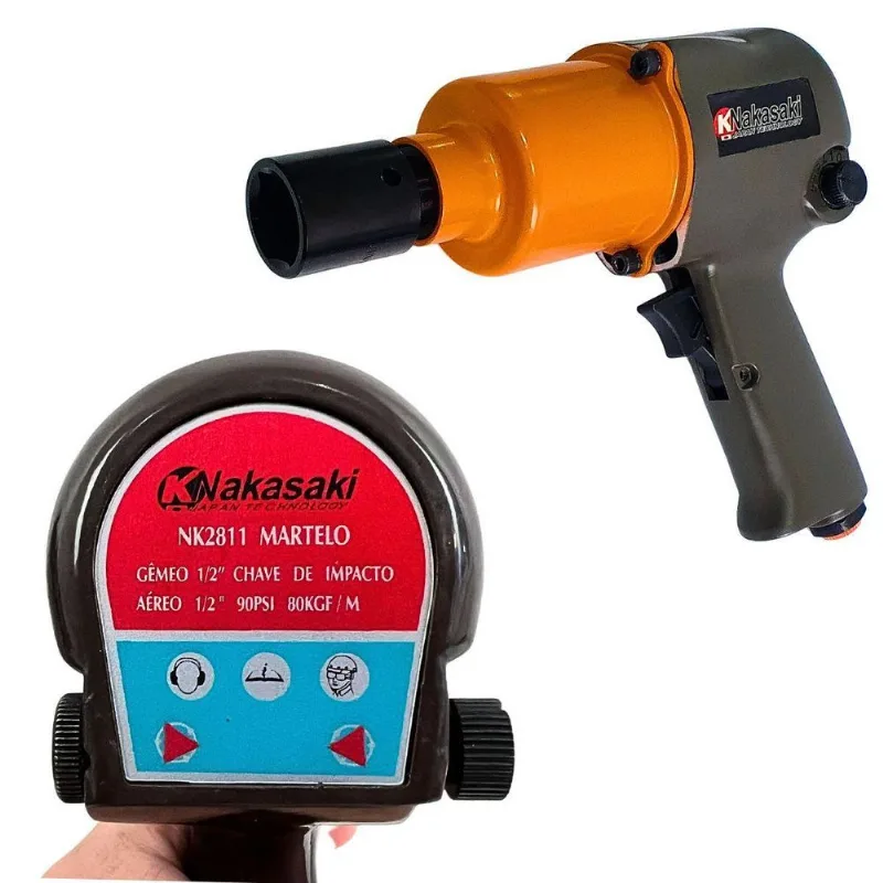 Chave De Impacto Pneumática 1/2 Duplo Martelo 80kg Kit 15 Pç