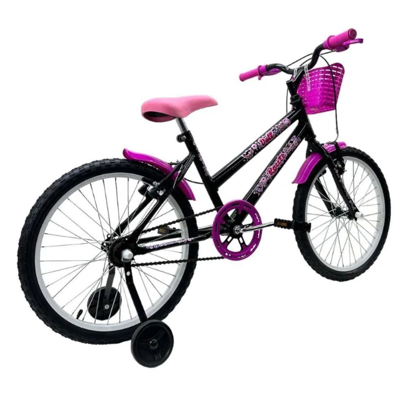 Bicicleta Aro 20 Feminina Infantil Cesta Rodinha Lateral