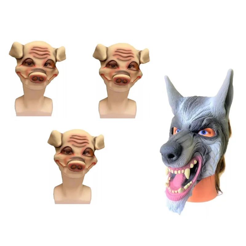 Máscaras Três Porquinhos + Lobo Mau Fantasia Teatro Infantil