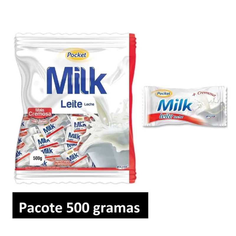 Bala Milk Leite Cremosa Pocket Pacote Com 500Gr