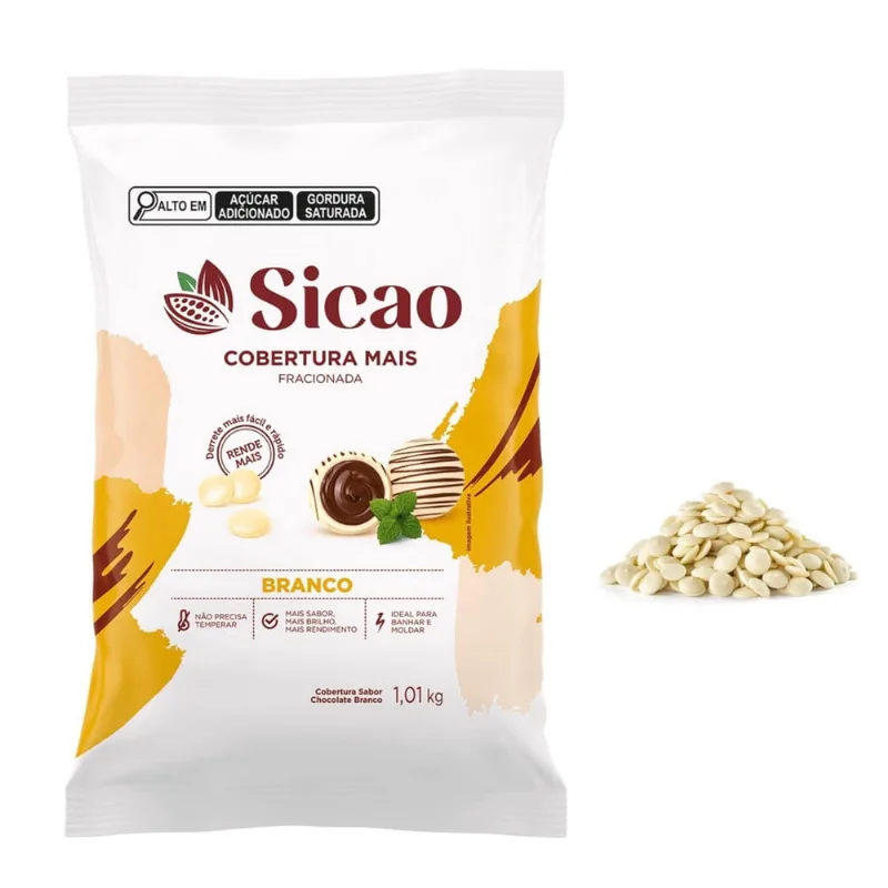 Chocolate Cobertura Fracionada Branca Sicao Gotas 1,01Kg