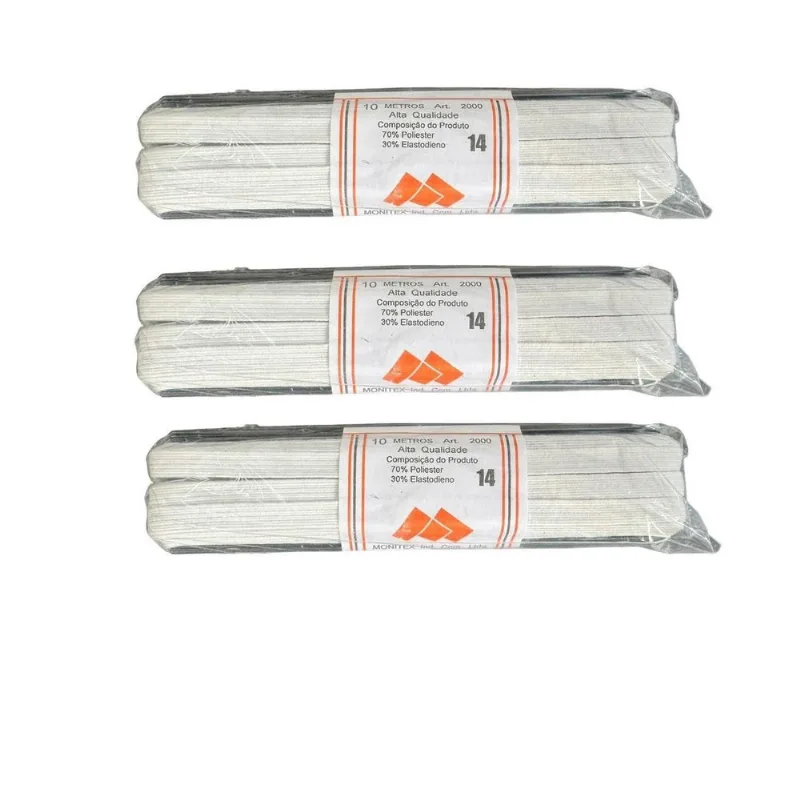 Elástico Chato N14- 0.7mm Branco Kit 3 Rolos De 10 Metros