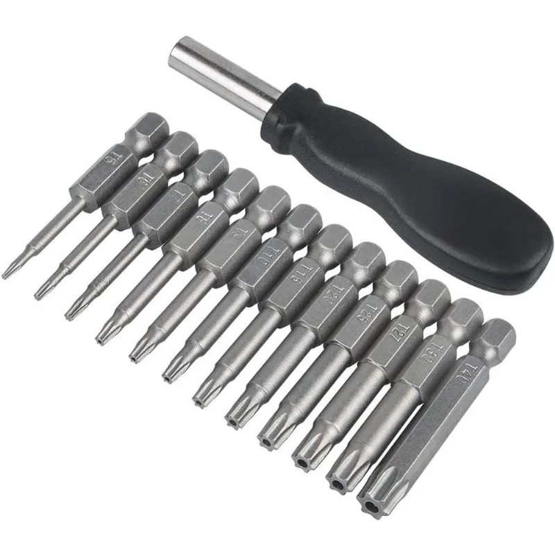 Conjunto De Brocas Magnéticas Torx, 11 Unidades Com Haste Hexagonal De 1/4 De Polegada