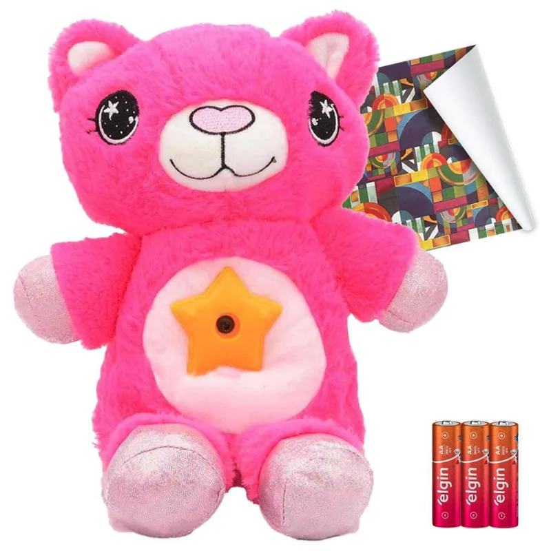 Brinquedo Urso Pelúcia Projetor Estrelas Unicórnio Rosa