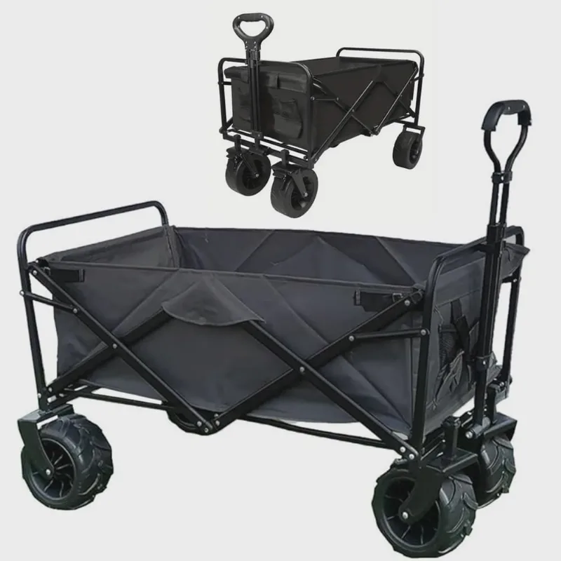 Carrinho Vagao Utilitario Dobravel Carga Roda Grande Caçamba Armazenamento Grande Capacidade Resistente Multiuso Duravel Praia Campo Terreno
