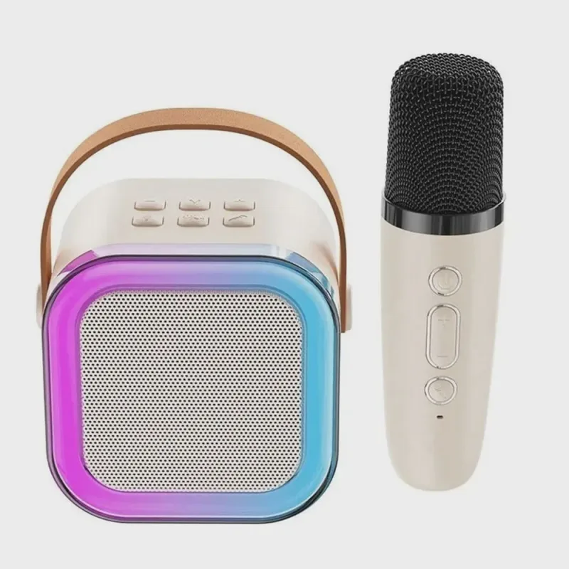 Caixa De Som Microfone Bluetooth Karaoke Musica Festa Evento Luz Led Usb Portatil Sem Fio Efeito Muda Voz Comemoraçao Alça Transporte - Não Disponível - áudio E Vídeo