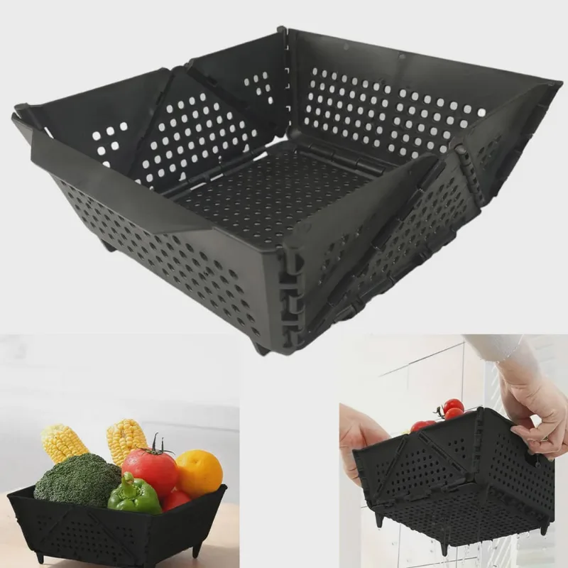 Cesta Secar Frutas Verduras Vegetais Dobravel Drena Alimentos Escoa Comida Louça Guarda Objetos Organizadora Cozinha Copa Fruteira Decoraçao Casa