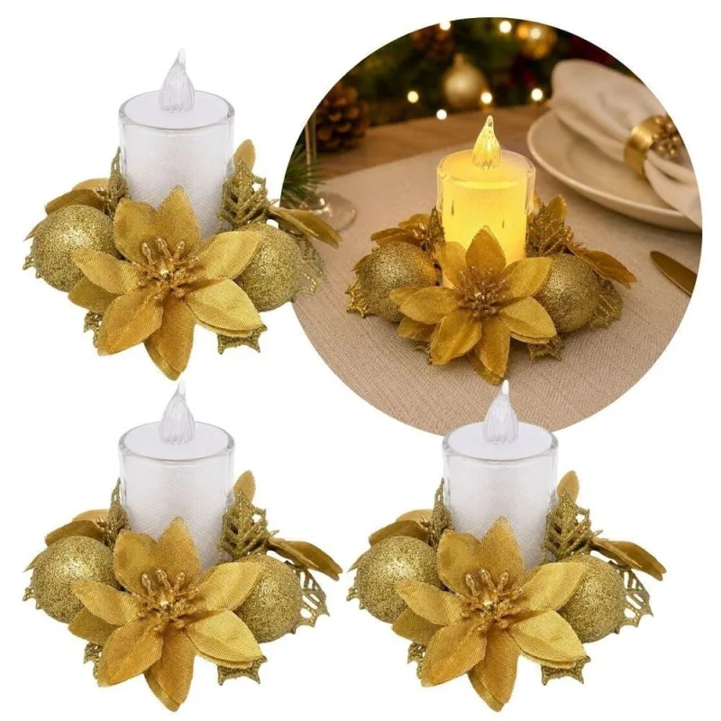 Castiçal Bico de Papagaio Decorado com Vela LED Dourado Yangzi 3 Unidades - Yangzi - Casa E Construção
