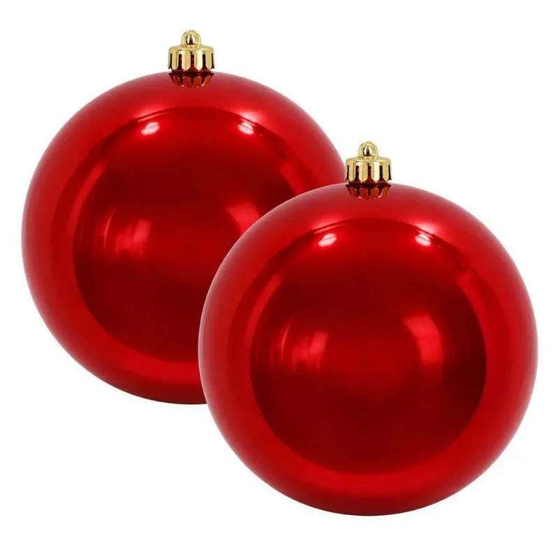 Bola Decorativa Gigante de Natal Vermelha em Plástico PP 20CM Kit 2 Unidades com Cordão Master - Master Christmas - Agro