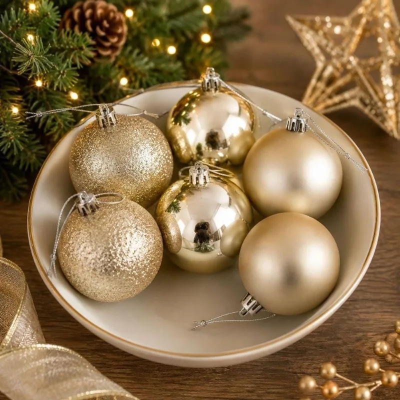 Bola de Natal Champanhe Plástico PP e Isopor 8CM 6 Unidades Creme Master Christmas