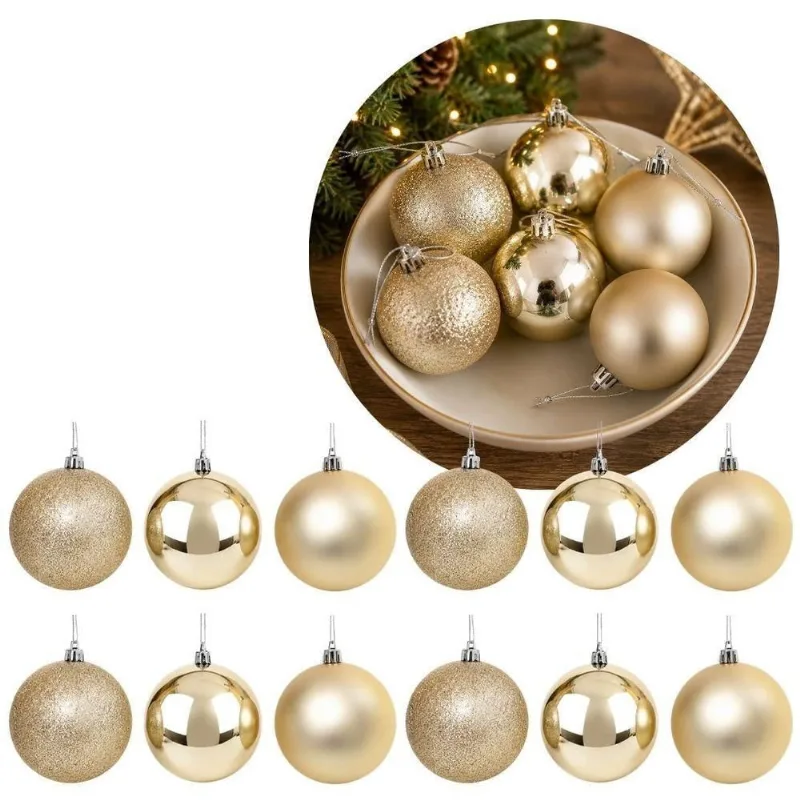 Bola de Natal Textura Mista Prime com Glitter Brilho e Fosca Dourado Master Christmas 12UN