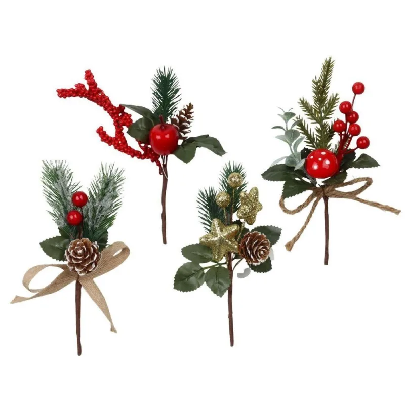 Decoração Natalina Kit Pick Natalino Decorado com Folhagens Pinhas e Berries Nevados Branco Yangzi - Yangzi - Agro