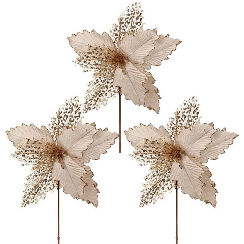 Flor Decorativa Bico De Papagaio Luxo Com Glitter Dourado Yangzi 33cm