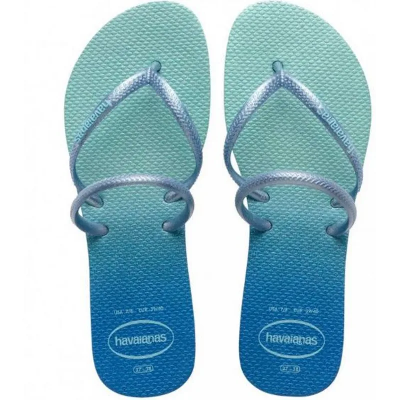Chinelo Havaianas Flat Duo Iridescent Azul Slim 2972 Macia Leve -feminino