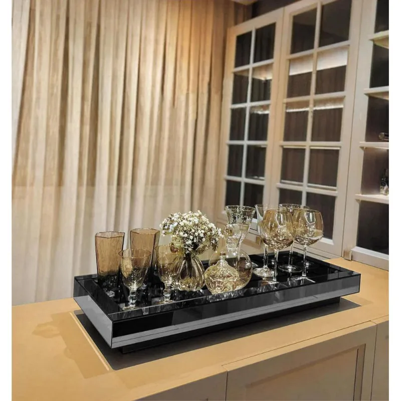 Bandeja Retangular Espelho Fumê Decoração 50x30