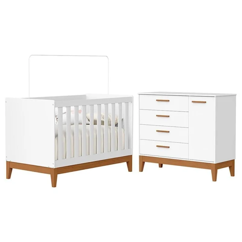 Jogo de Quarto Infantil Berço Americano e Cômoda Flip MDF Branco Fosco Reller Móveis - OUTRAS - Agro