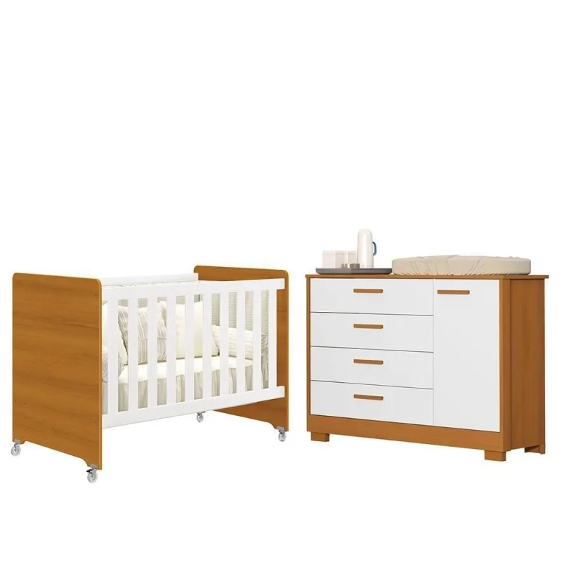 Jogo de Quarto Infantil Cômoda Zaki e Berço Evolution MDF Colchão Branco Reller - OUTRAS - Agro