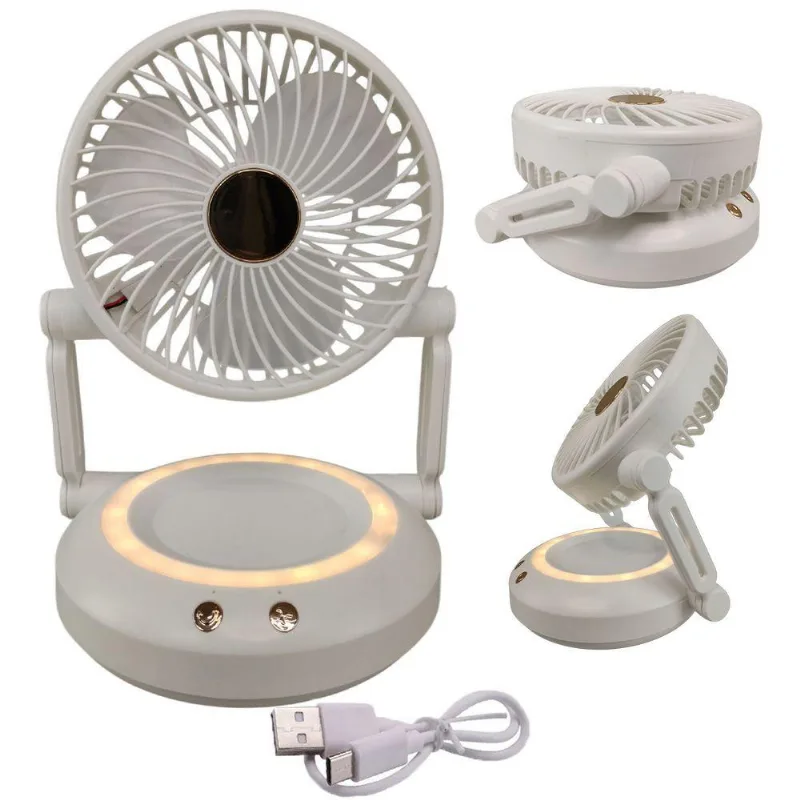 Ventilador De Mesa Dobravel Retratil 3w 16cm 3 Velocidades Branco Bsl3813 Com Luz Led Usb Bivolt