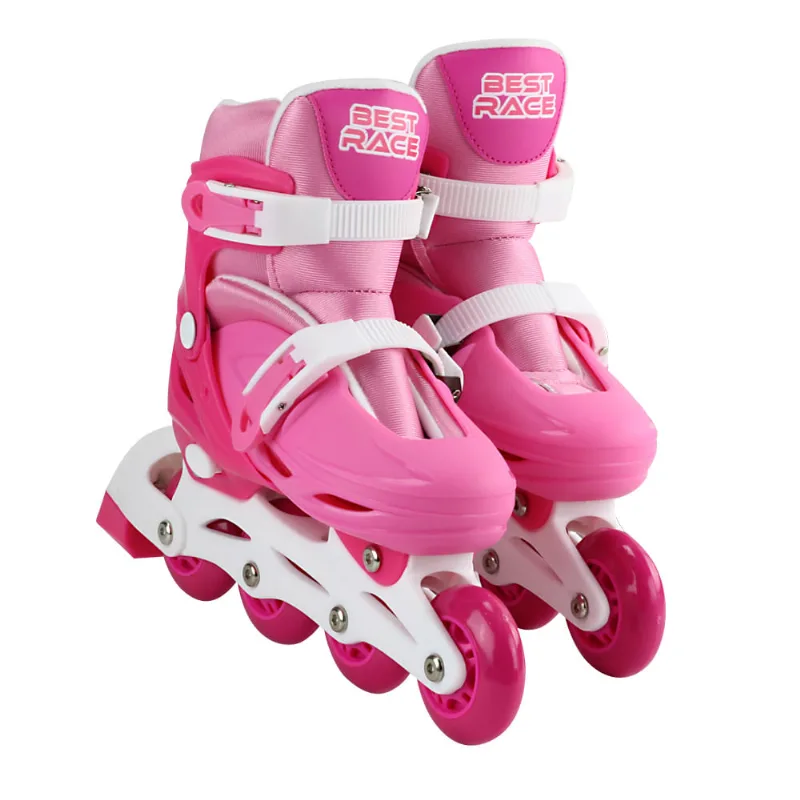 Patins Infantil para Criança com Led 4 Rodas In Line Tri Line Feminino 32 35 Rosa