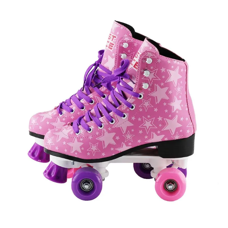 Patins Roller 34 BBR Toys Rosa Patins Infantil 4 Rodas Feminino Roller Retrô Skate cor Rosa com Estrelas 33-34 BBR Toys