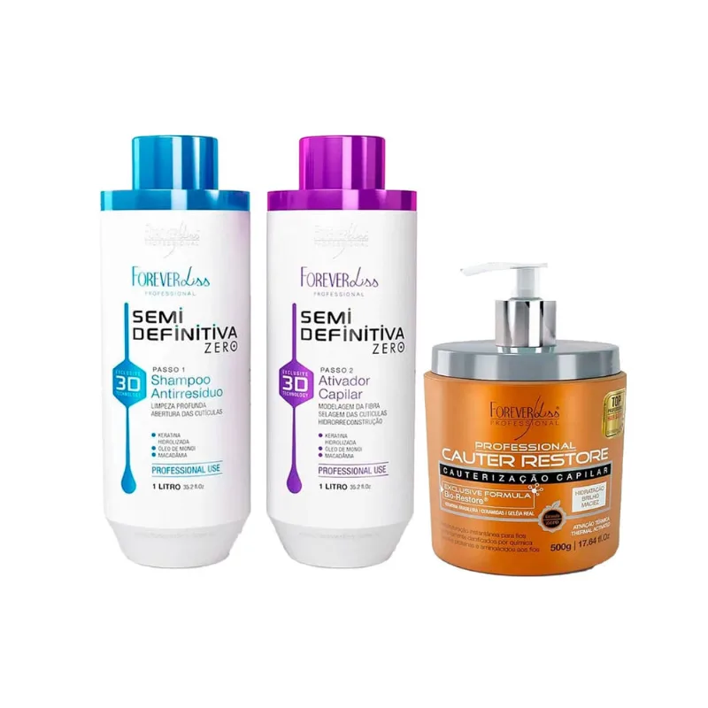 Kit Progressiva 3D Semi 2x1L e Máscara Cauter Forever Liss