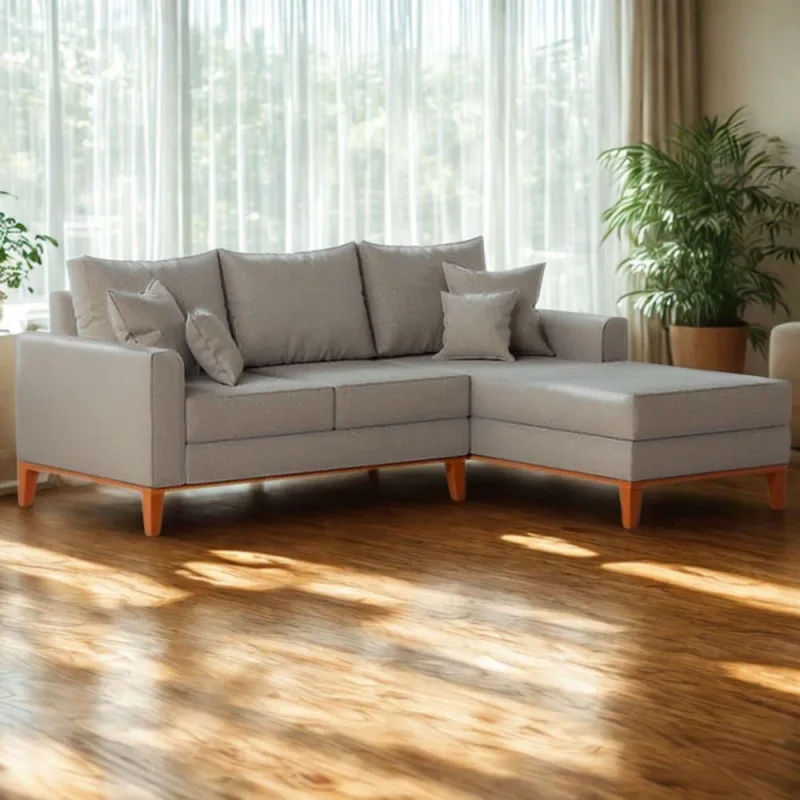 Sofá 3 Lugares Beny Com Chaise Direito Linho Cinza - OUTRAS - Móveis