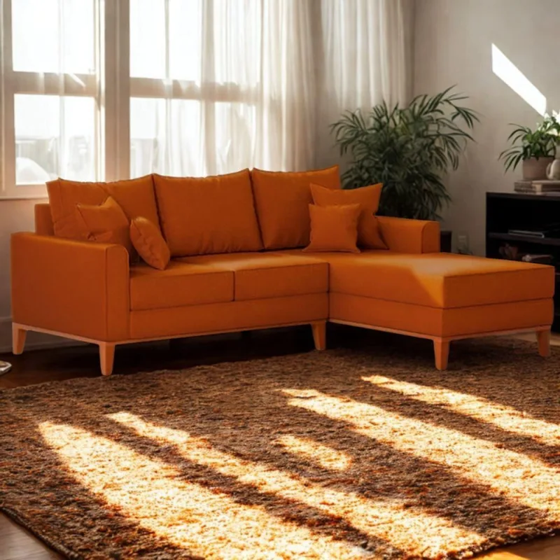 Sofá 3 Lugares Beny Com Chaise Direito Suede Terracota - OUTRAS - Móveis