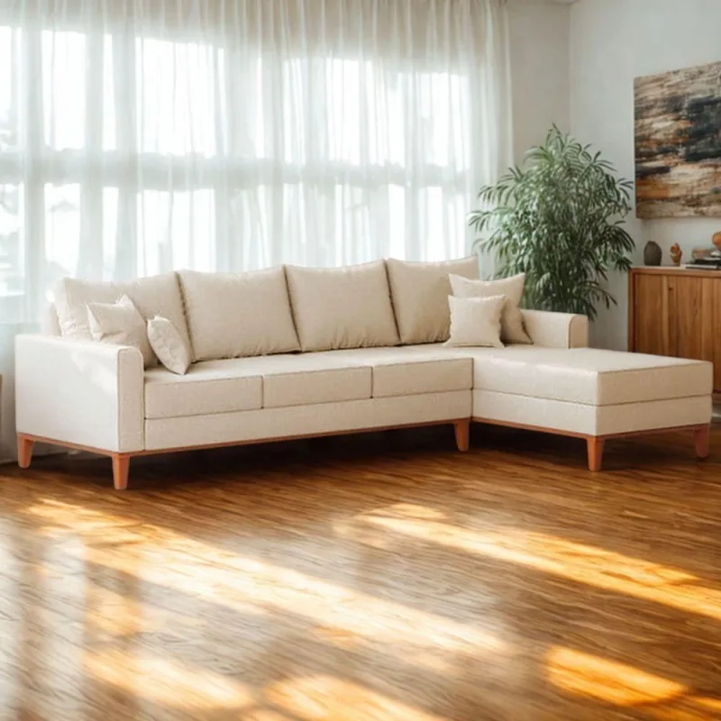 Sofá 4 Lugares Beny Com Chaise Direito Suede Bege - OUTRAS - Móveis