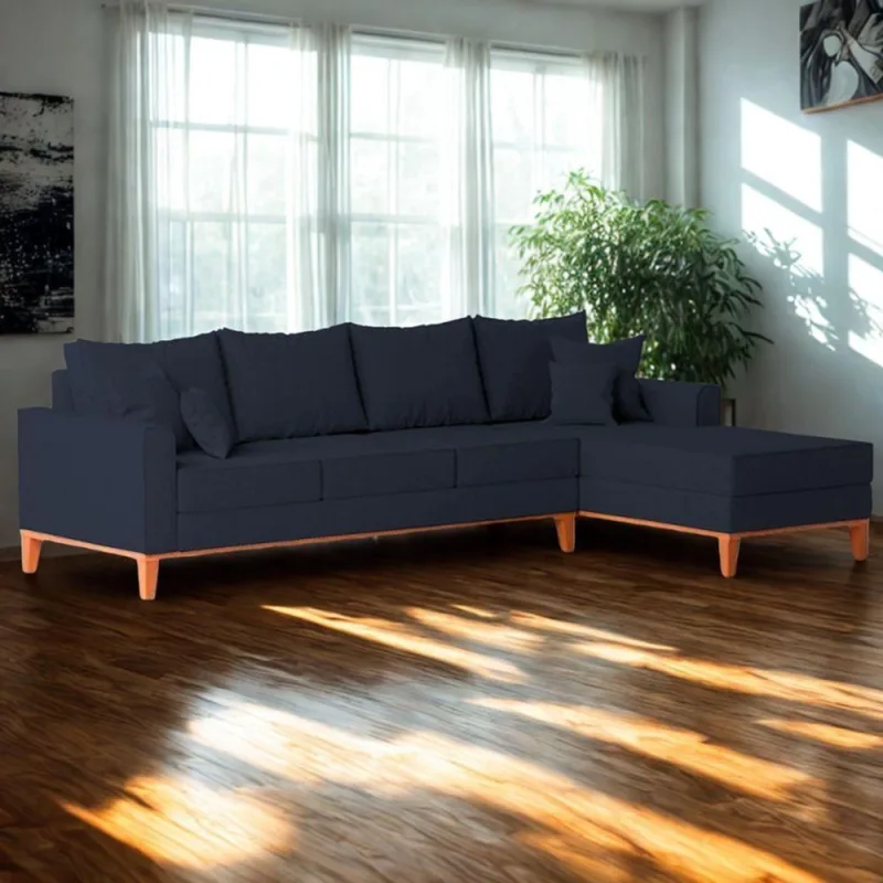 Sofá 4 Lugares Beny Com Chaise Direito Suede Azul - OUTRAS - Móveis