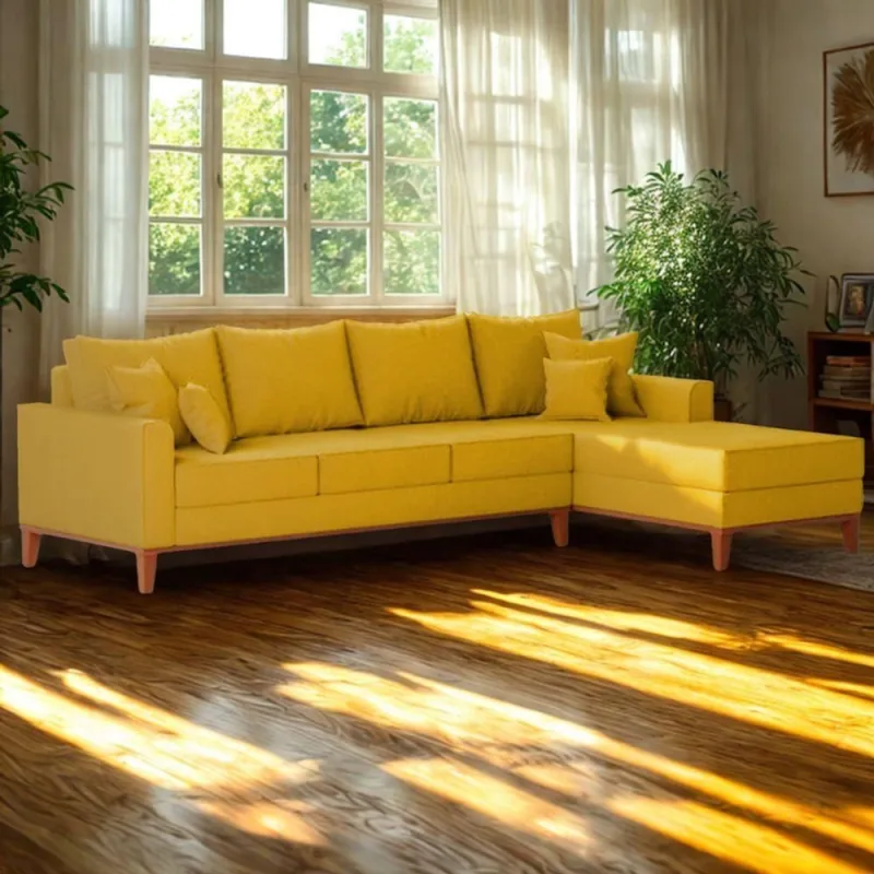 Sofá 4 Lugares Beny Com Chaise Direito Suede Amarelo - OUTRAS - Móveis