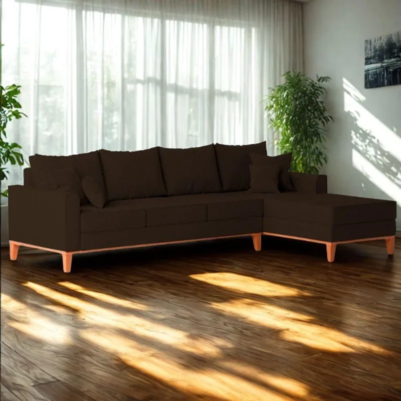 Sofá 4 Lugares Beny Com Chaise Direito Corino Marrom - OUTRAS - Móveis