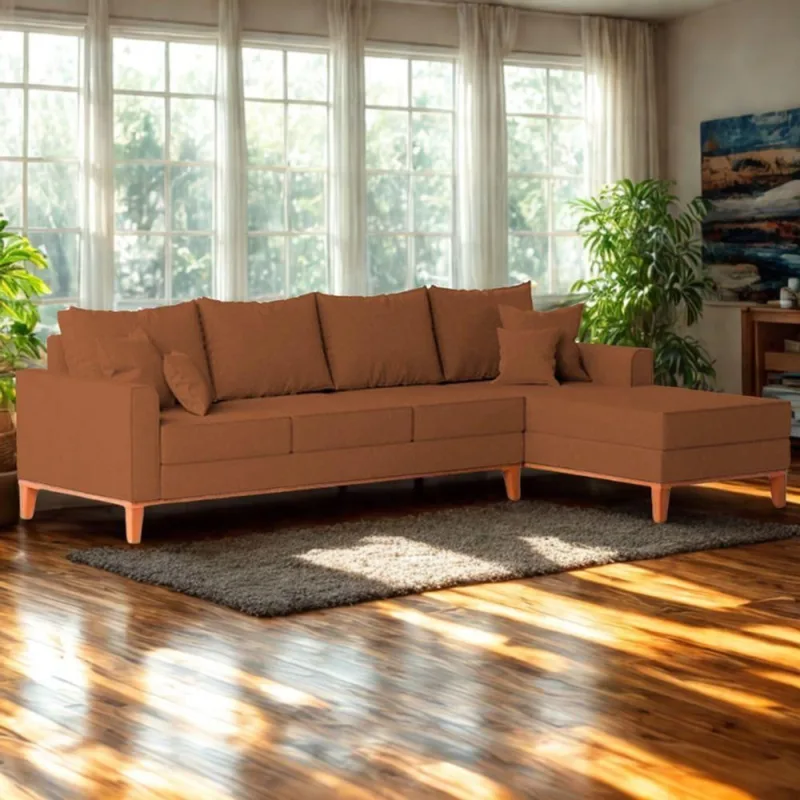 Sofá 4 Lugares Beny Com Chaise Direito Corino Terracota - OUTRAS - Móveis