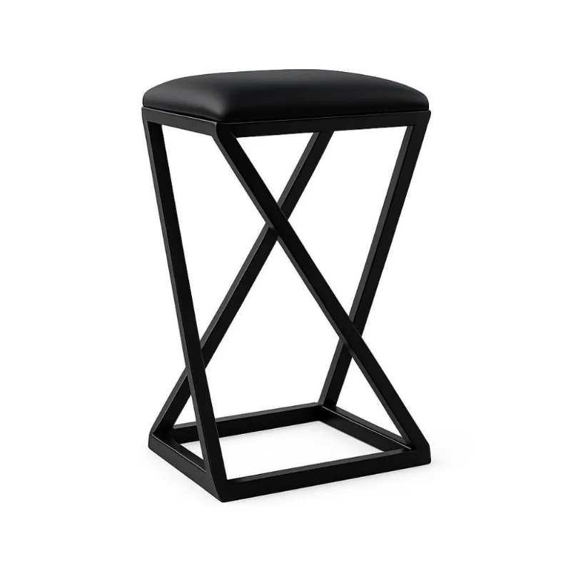 Banqueta Z Alta 80 Cm Industrial Cozinha Moderno Corino Cor:preto