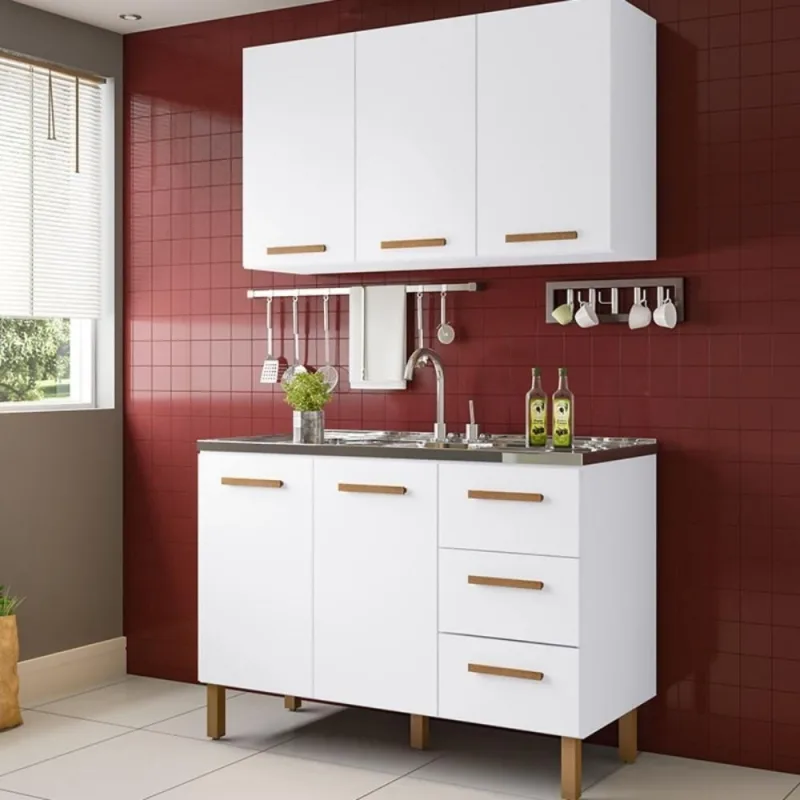 Armário de Cozinha Fortaleza 2 Portas 3 Gavetas MDF-MDP 118CM Branco - OUTRAS - Móveis