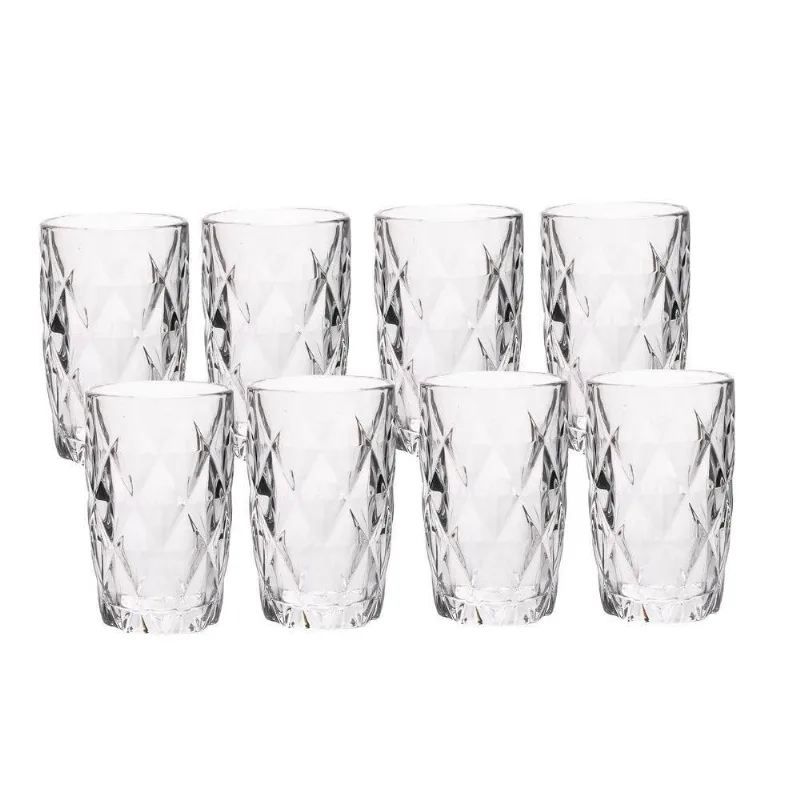 Jogo 8 Copos De Vidro Diamond Diamante Transparente Resistente 400ml Em Casa Tem
