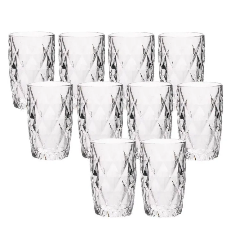 Jogo 10 Copos De Vidro Diamond Diamante Transparente Resistente 400ml Em Casa Tem