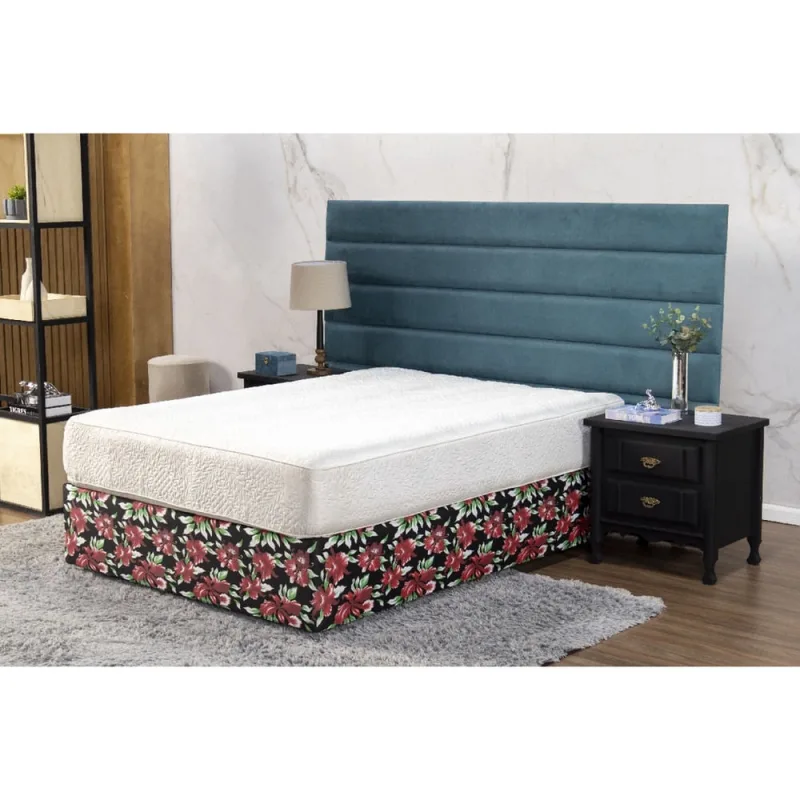 Saia Box Fit Cama Solteiro Capa Elástica Malha Gel 1 Peça Estampa 21 Floral Preto e Vermelho - Não Disponível - Cama, Mesa E Banho