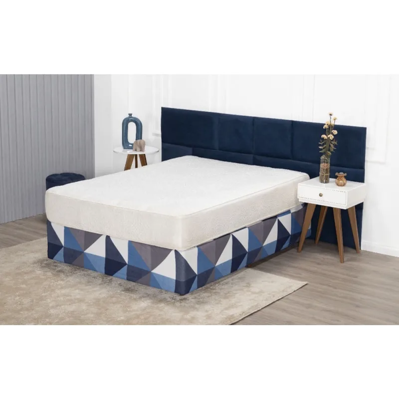 Saia Box Fit Cama Queen Capa Elástica Malha Gel 1 Peça Estampa 26 Geométrico Azul - Não Disponível - Cama, Mesa E Banho