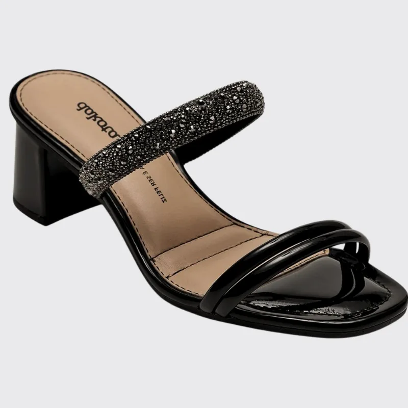 Tamanco Feminina Salto Bloco Médio Tira Stress Brilhante Dakota Y7735 - Preto - 38
