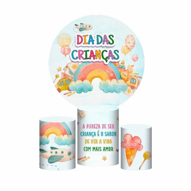 Trio Capa Cilindro + Painel Redondo 3D Dia Das Crianças