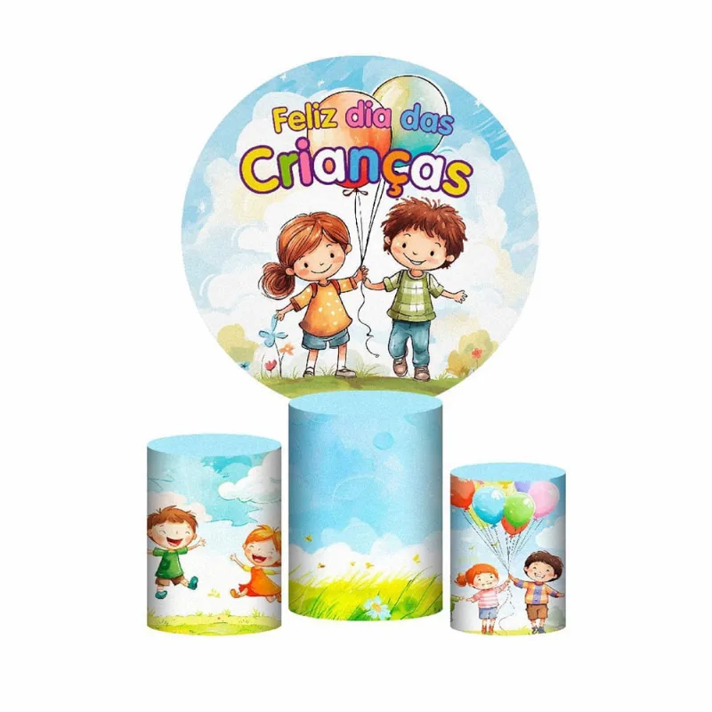 Trio Capa Cilindro + Painel Redondo 3D Dia Das Crianças