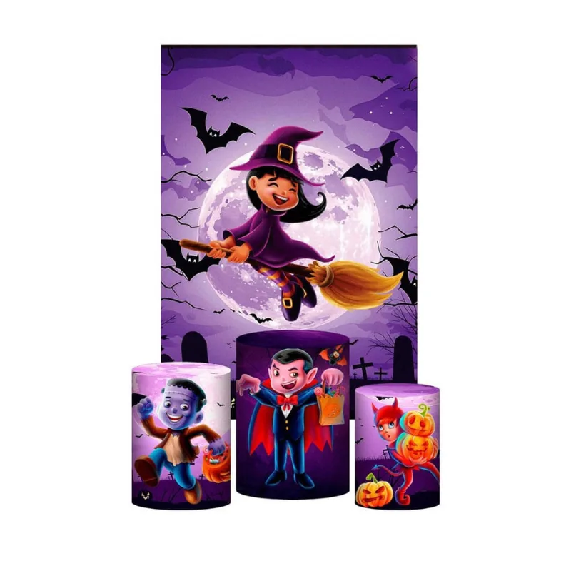 Kit Casado Halloween Trio Capa Cilindro Retangular Tecido