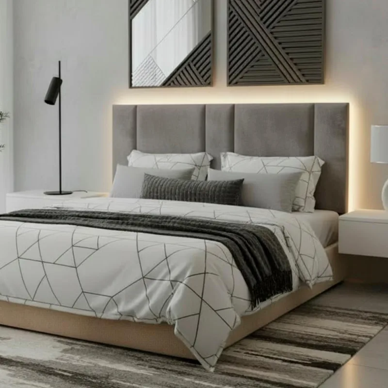 Cabeceira Queen Estofada com LED MDF Suede Cinza - OUTRAS - Agro
